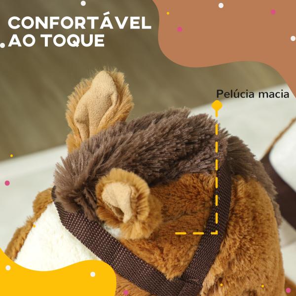 Cavalo Baloiço para Crianças de 18 - 36 Meses com Sons Cinto de Segurança e Base de Madeira Carga 25 kg 68x33x45 cm Marrom