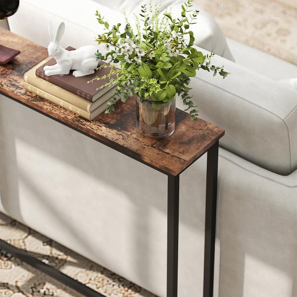 Mesa de Consola Estreita Consola com Estação de Carga Estrutura de Aço Estilo Industrial para 160x20x80 cm Marrom Rústico