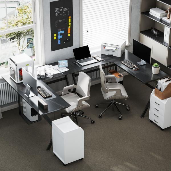 Secretária para PC Computador Secretária de canto angular para escritório 155x130x76cm Madeira preta