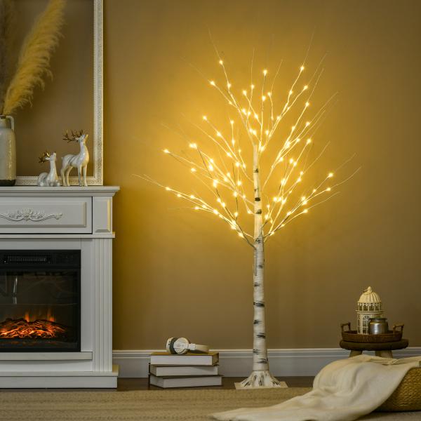 Árvore de Bétula com 96 Luzes LED IP44 Branco Quente Ramos Flexíveis Árvore de Decoração 22x22x150cm Branco