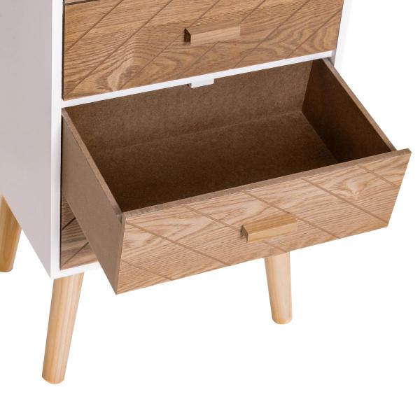 Mesa de Cabeceira com 4 Gavetas Amplo Espaço de Armazenamento para Dormitório 40x30x75 cm Branco e Madeira