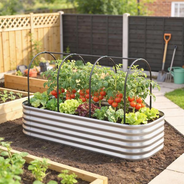 Caixa de Plantio Grande com Cobertura de Estufa e Rede Fundo Aberto para Jardim Terraço 200x60x103 cm Prateado