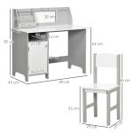 Conjunto de Mesa e Cadeira Infantil de Madeira com Quadro Branco Mesa de Estudo para Crianças acima de 5 Anos 90x45x85cm Cinza
