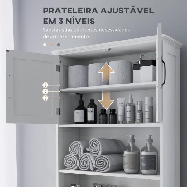 Móvel sobre Sanita Armário para Máquina de Lavar com 2 Portas Prateleiras Abertas e Ajustável 66x23x178 cm Branco