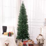 Árvore de Natal Tipo Lápis 210 cm com Base Dobrável e 687 Ramos para Escritório Verde