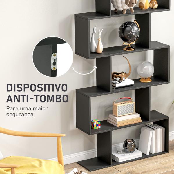 Estante Alto Livraría de 6 Estantes para Sala de Jantar Desenho Moderno 80x23x192cm Preto