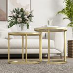 Conjunto de 2 Mesas de Centro Mesas Auxiliares Modernas com Bancada de Efeito Mármore e Estrutura de Aço para Sala Quarto Dourado