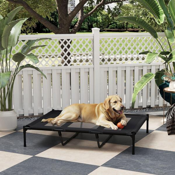 Cama Elevada para Cães com Tecido Transpirável para Dormir Relaxar Cama para Animais de Estimação 122x92x23 cm Preto