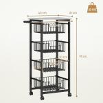 Fruteira para Cozinha Carrinho de Cozinha com 4 Cestas e Estrutura de Aço 49,5x31x91 cm Cinza Claro