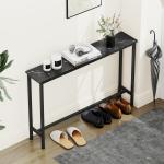 Mesa Consola Moderna Consola de Entrada Estreita com Superfície com Efeito Mármore e Estrutura de Metal 100x20x66 cm Preto