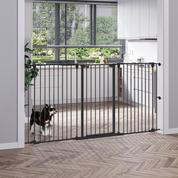 Barreira para Cães de Aço Barreira de Segurança para Animais de Estimação Dobrável de 3 Painéis Duplo Fechamento 206x90 cm Preto