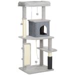 Arranhador para Gatos Grande Altura 132 cm com Plataformas Postes com Escova Bolas Suspensas e Almofadas para Arranhar Cinza
