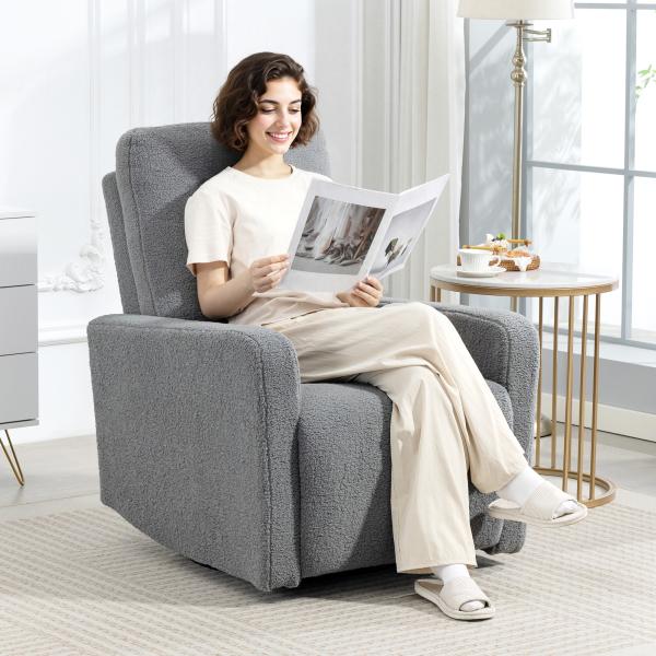 Poltrona Relax Reclinável Manual Poltrona Relax de Borreguito com Função de Baloiço 360° Reclinável até 135º 76x94x100 cm Cinza