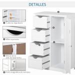 Armário Casa de Banho Móvel Auxiliar Organizador Moderno de Madeira com 1 Armário e Gavetas 56x30x83 cm Branco