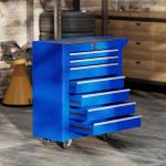 Carrinho de Ferramentas com 7 Gavetas Carrinho de Oficina com Fechadura Pega 2 Rodas com Travão 69x33x75 cm Azul