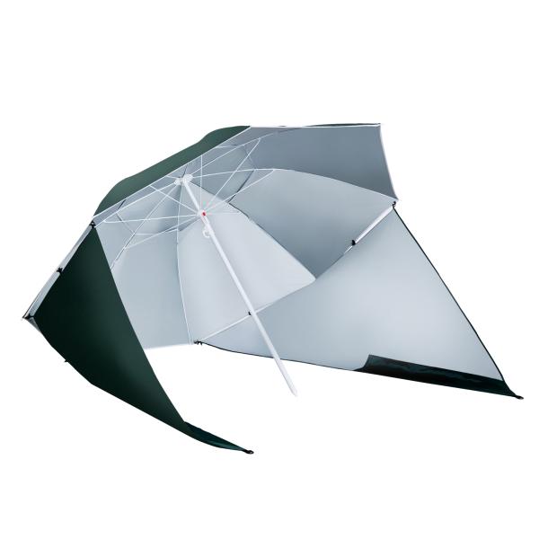 Chapéu de Sol de Praia com Painéis Laterais Tipo Tenda Chapéu de Sol para Praia com Proteção UV 50 Φ210x222cm Verde Escuro
