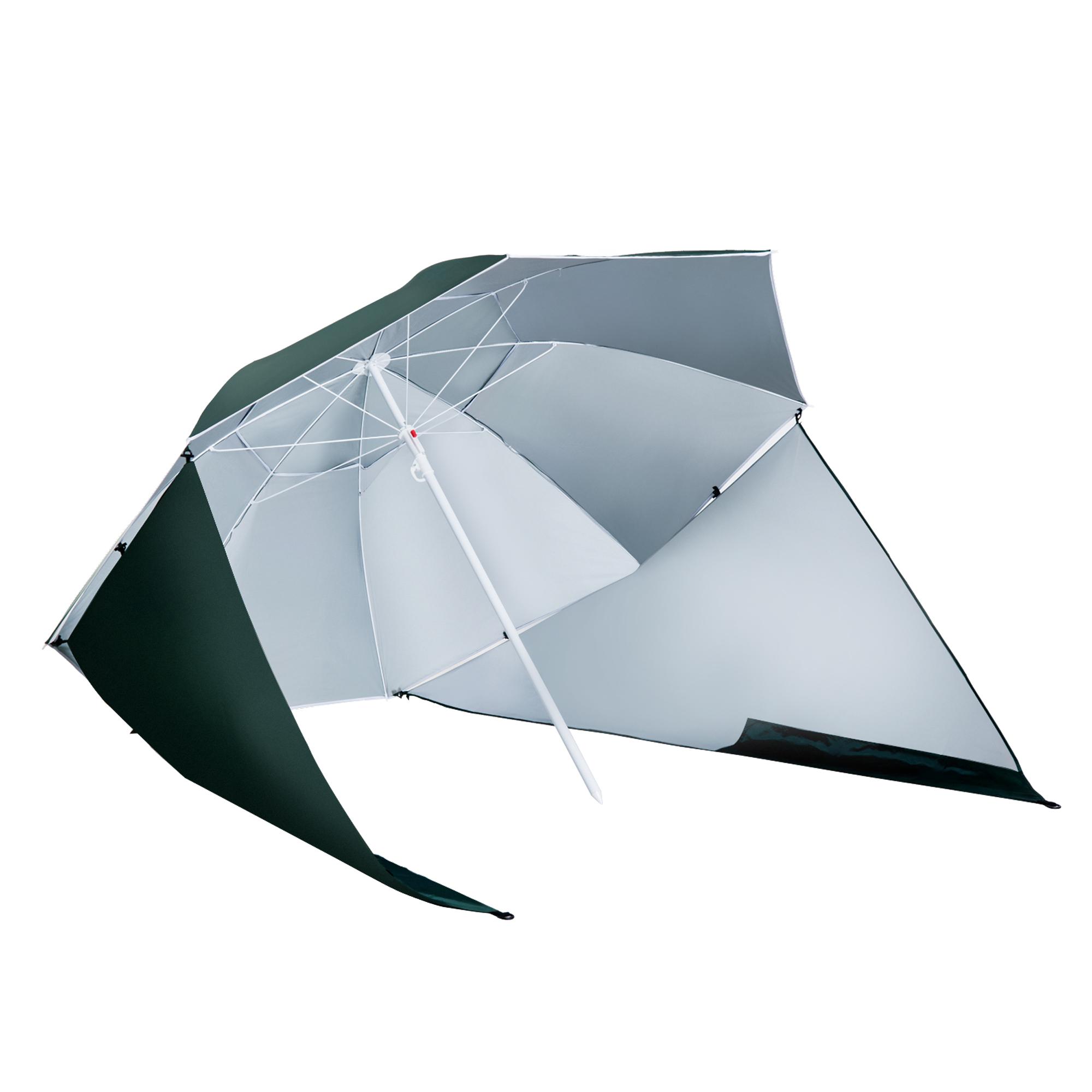 Chapéu de Sol de Praia com Painéis Laterais Tipo Tenda Chapéu de Sol para Praia com Proteção UV 50 Φ210x222cm Verde Escuro