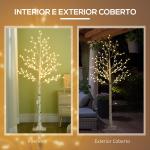 Árvore Sintética Altura 150cm com 120 Luzes LED IP44 Ajustável em 3 Modos Ramos Flexíveis 20x20x150cm Branco