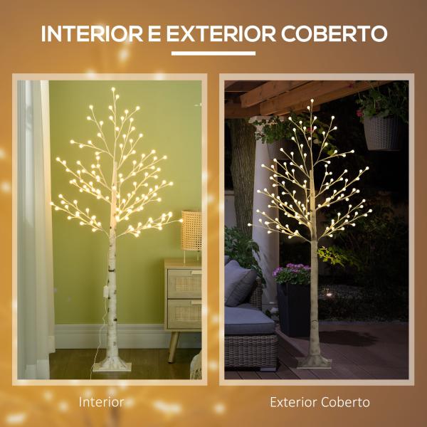 Árvore Sintética Altura 150cm com 120 Luzes LED IP44 Ajustável em 3 Modos Ramos Flexíveis 20x20x150cm Branco