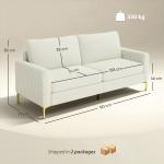Sofá de 3 Lugares de 181 cm Estofado em Veludo com Almofadas Espessas Pernas de Metal Branco Creme