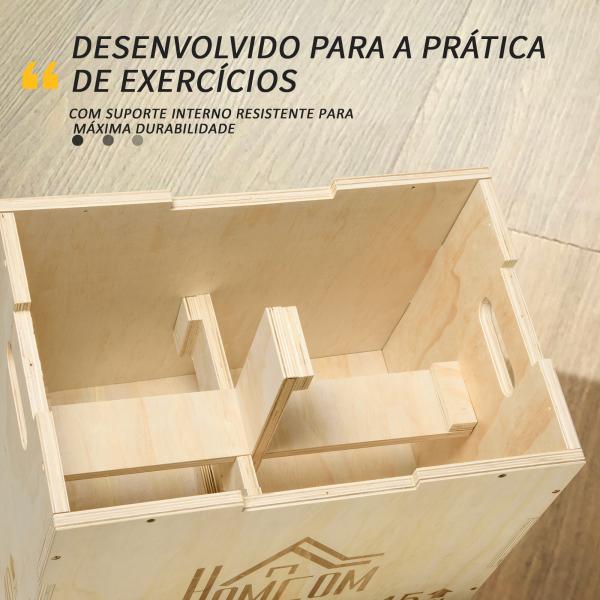 Caixa Pliometria de Madeira Caixa de Saltos com 2 Alças Recortadas Carga Máxima 120 kg 45x40x60 cm Madeira