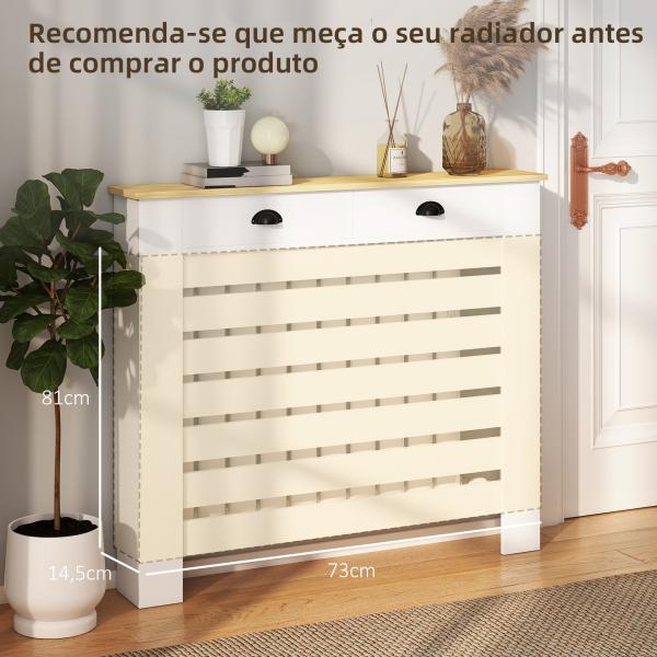 Cobertura para Radiador com Gavetas Cobertura para Radiador de MDF para Sala de Estar Dormitório Corredor 111x19x95,5 cm Branco