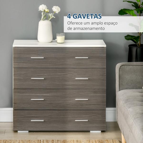 Cómoda com 4 Gavetas Moderna para Dormitório Corredor Sala de Estar 76x35x72 cm Cinzento e Branco