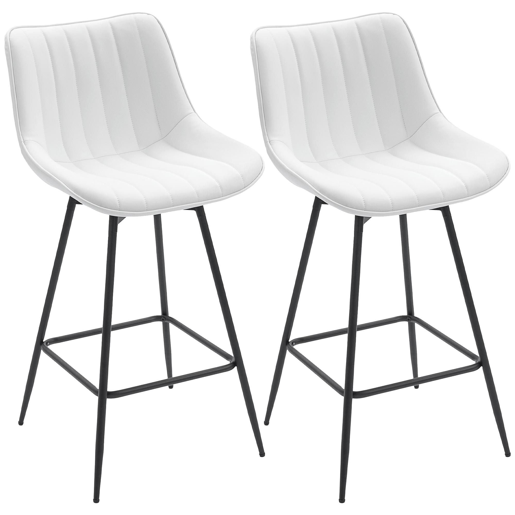 Conjunto de 2 Bancos de Bar Giratórios com Encosto Curvado e Apoio para os Pés Estofados em PU 47x54,5x97,5 cm Branco