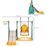 Escorega Infantil com Baloiço e Cesta de Basquetebol 3 em 1 para 18 - 36 Meses com Assento Ajustável Parque Infantil para Interior e Exterior 152x149x107cm Multicor
