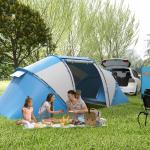 Tenda de Campismo Familiar para 4 Pessoas Tenda Dobrável Impermeável para Praia Parque 430x240x170 cm Azul e Branco