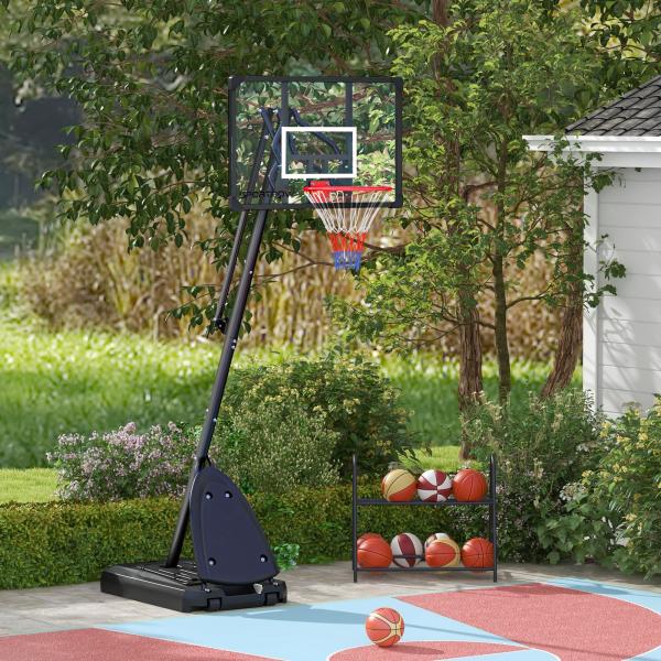 Cesta de Basquetebol Ajustável 236 - 293 cm com Rodas Painel de PC Base Recarregável para Exterior Preto