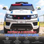 Carro Elétrico Crianças 12V Policial com Bluetooth USB Luz Sirene 110x68x52 cm Brincar Infantil Branco