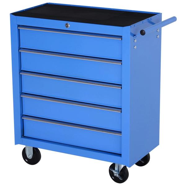 Carrinho de Ferramentas para Oficina com Rodas e 5 Gavetas Fechadura e Alça Lateral 67,5x33x77 cm Vermelho