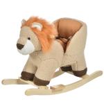 Baloiço Infantil em Forma de Leão de Pelúcia para Bebés 18 - 39 Meses com Som Cinto de Segurança Guidão Apoio para os Pés 68x35x50cm Marrom