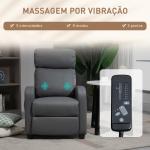 Poltrona de Massagem Reclinável com 2 Zonas de Massagem 8 Programas e 5 Níveis de Intensidade 68x88x98 cm Cinzento