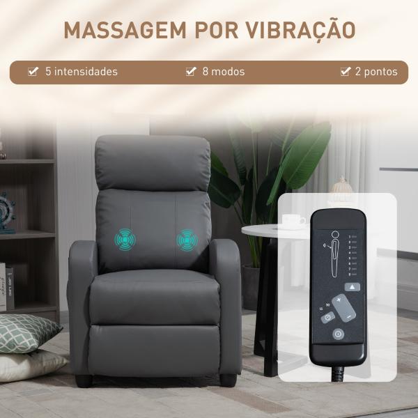 Poltrona de Massagem Reclinável com 2 Zonas de Massagem 8 Programas e 5 Níveis de Intensidade 68x88x98 cm Cinzento
