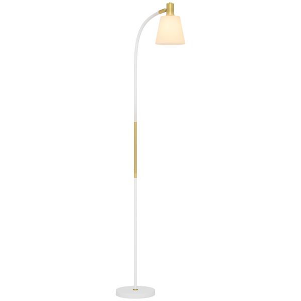 Candeeiro de Pé LED com Altura Ajustável Ecrã Interruptor para Sala de Estar Escritório Quarto 49x21x127 - 160 cm Branco e Dourado
