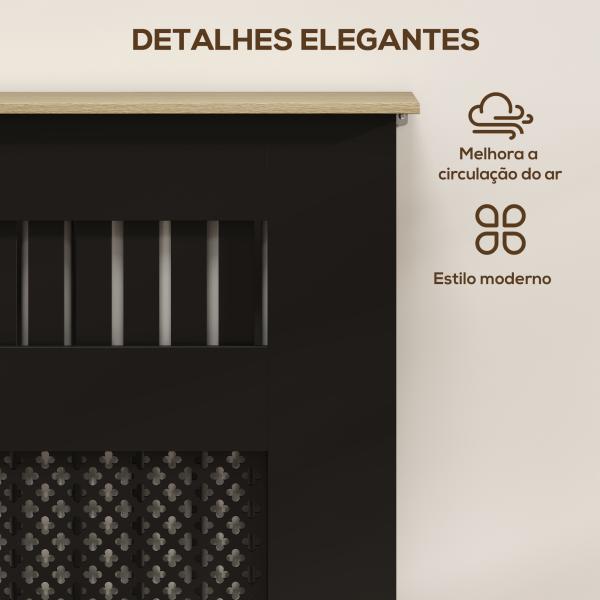 Cobertura para Radiadores Proteção Radiador de MDF 78x19x81 cm Desenho Moderno de Ripas Preto