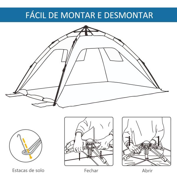 Tenda de Praia Dobrável Tenda de Praia Pop - up 1 - 2 Pessoas com 2 Portas 2 Janelas e Bolsa de Transporte 220x173x120 cm Azul