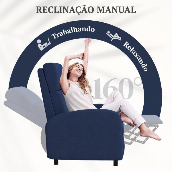 Cadeirão Relax Reclinável até 160° com Apoio para os Pés, até 120 kg, 64x86x102 cm, Azul - Escuro