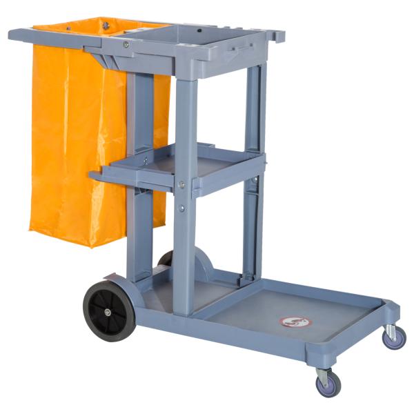 Carro de Limpeza com Bolsa de 100L Carro de Limpeza Profissional com 3 Prateleiras e Plataforma 121x50,5x96,5 cm Cinza e Amarelo