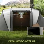 Tenda de Campismo Familiar para 4 - 5 Pessoas Impermeável 3000 mm com 2 Quartos Bolsa de Transporte e Gancho 450x220x180 cm Cinzento