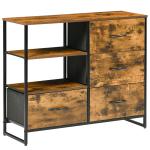 Cómoda com 4 Gavetas de Tecido Dobrável e 2 Prateleiras Abertas Estilo Industrial 84x30x71,4cm Marrom Rústico