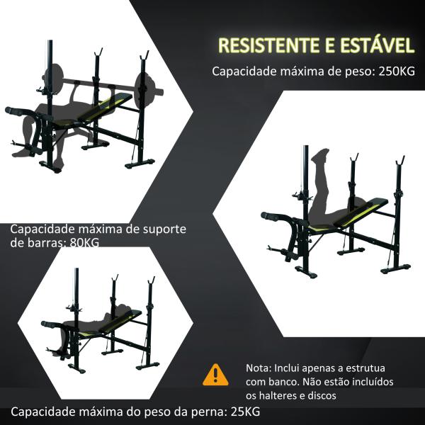 Banco de pesos reclinável multifuncional para treinamento e musculação 175x110x202 cm Preto