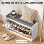 Banco Sapateira Moderno de Madeira com Prateleiras Ajustáveis e Almofada Acolchoada para 8 Pares de Sapatos 80x26x44,5 cm Branco