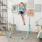 Barra de Ginástica para Crianças Dobrável com Altura Ajustável para Treino em Casa 154x106,2x88,5 - 128,5 cm Azul Celeste