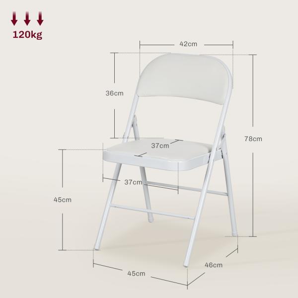 Conjunto de 2 Cadeiras Dobráveis com Encosto e Estrutura de Aço para Sala de Estar escritório Estúdio 45x46x78 cm Branco