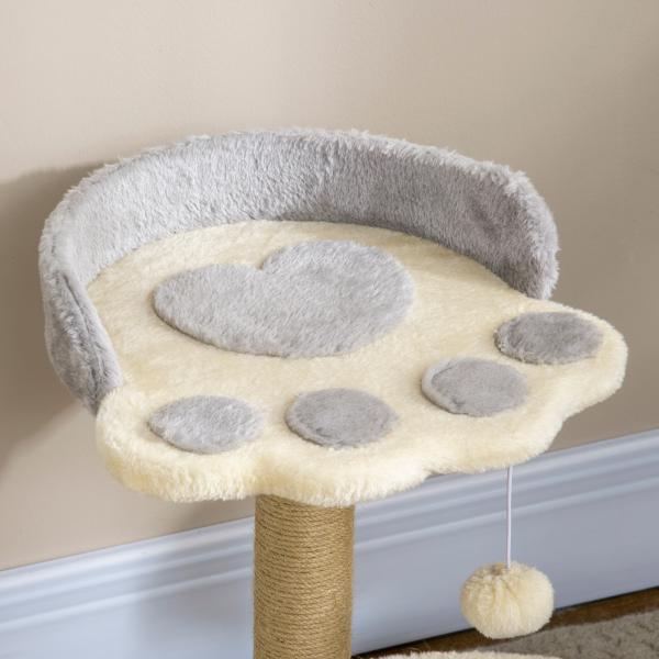 Arranhador para Gato com 2 Camas Poste de Juta Brinquedo Pendurado Ø41x44 cm Cinza Claro