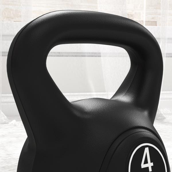 Peso Russo de 4 kg Kettlebell Fitness Preenchido de Areia com Punho Largo Antiderrapante 18x12x20 cm Preto