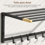Toalheiro de Parede Dobrável com 5 Barras e 6 Ganchos Suporte para Toalhas para Casa de Banho Dobrável e Compacto 60x32,5x20 cm Preto